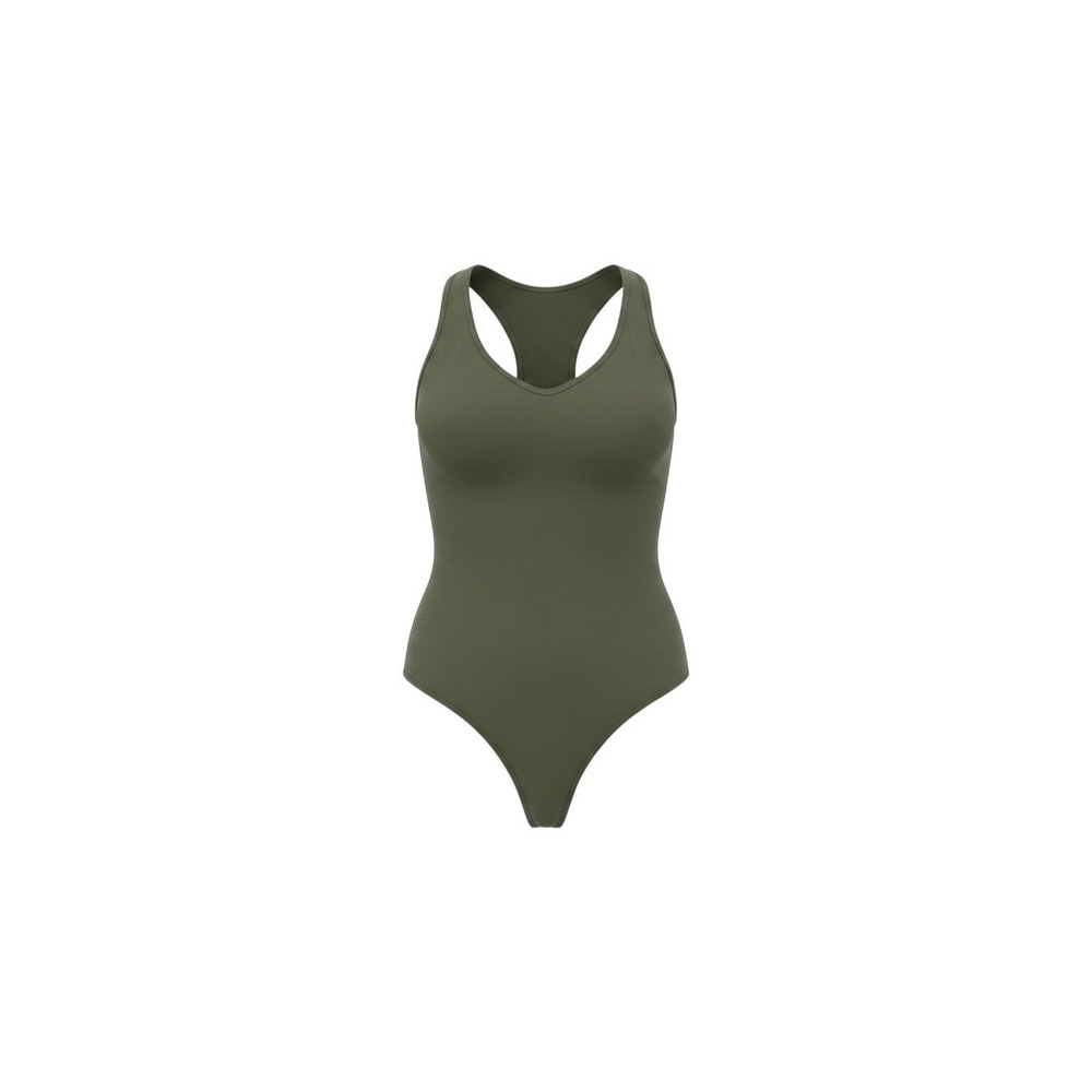 Ambiance Bodysuit Womens Large Olive Green Racerback V-Neck Thong 69407